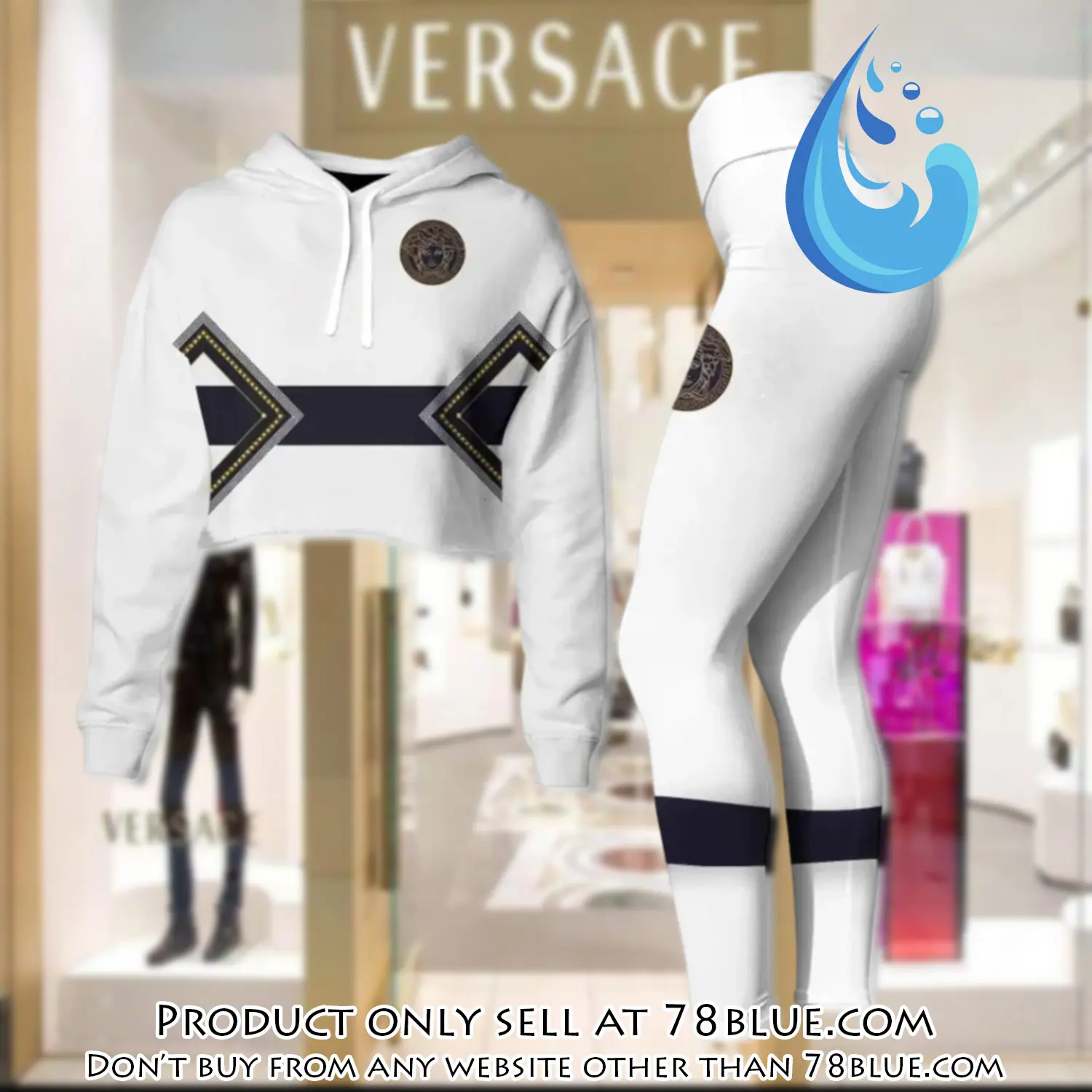 Versace white luxury brand clothes leggings and crop top set for women 78b0522772